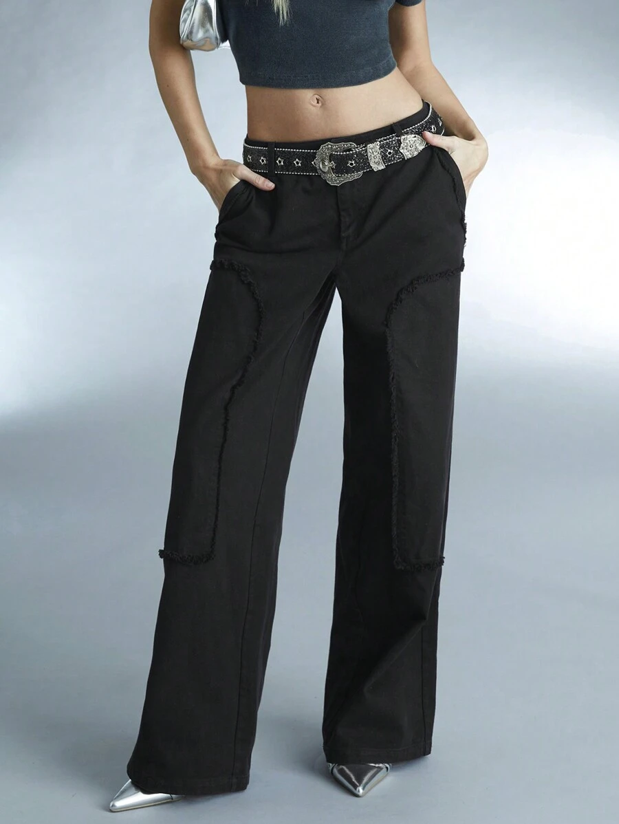 Forever 21 Women's Solid Color Raw Edge Straight Trousers - Black - View 1