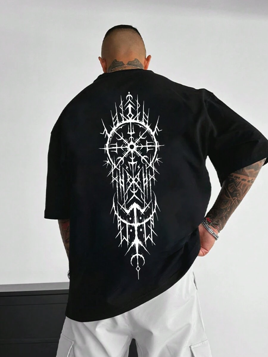 Men's Dreamcatcher Printed Round Neck Short Sleeve T-Shirt, Emo - Black - View 1