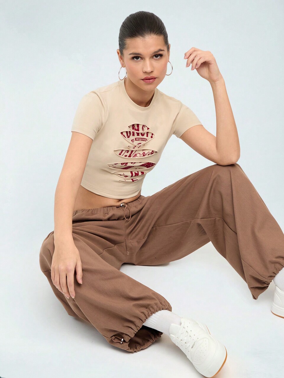 Letter Print Ripped Crop T-Shirt