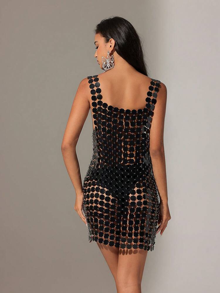 Black Sleeveless Disco Dress With Glitter