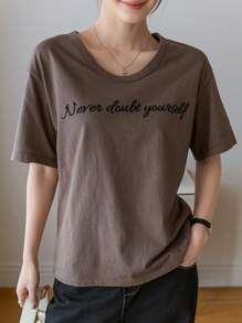 DAZY Lá thư In Ngắn tay Áo thun - màu xanh lá - Xem 7