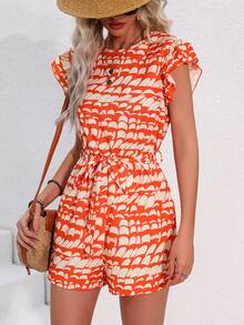 Breezaya Women's Random Printed Ruffle Hem Jumpsuit - Multicolor - View 6