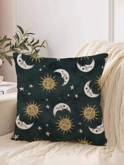 Hippie Fashionable Vintage Moon Shaped Green Pillowcase With Creepy Style Design, 173294