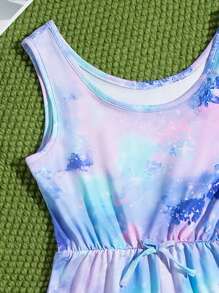 Sparklyn 青少女漸層印花扭紋短褲連身裝，時尚透氣，漸層設計，扭紋紋理 - 彩色 - 查看 3