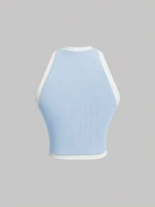 SHEIN MOD Women's Color-Blocked Halter Top With Front Buckle Decoration And Rim Embellishment
