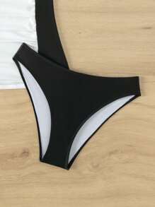 SHEIN Swim Tankini plissé blocs de couleurs d'été - Noir et Blanc - Voir 7