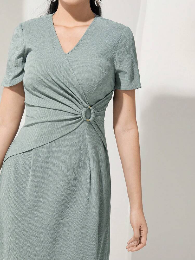 V-Neck Ruffle Hem Dress Long Evening Dresses