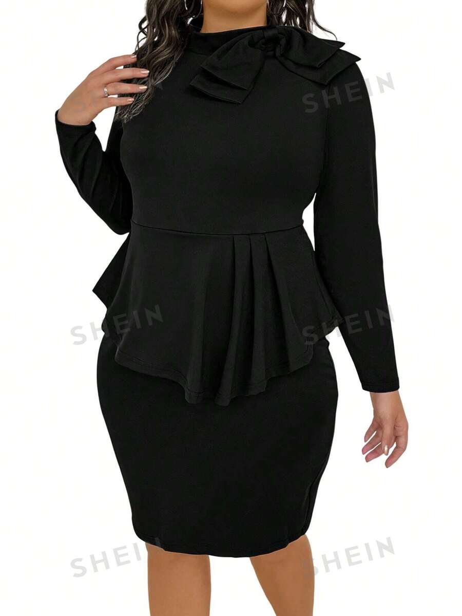 SHEIN Clasi Vestido De Talla Grande De Color Sólido Para Mujeres - Negro - Ver 1