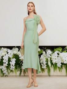 MOTF PREMIUM 蝴蝶結細節高低不規則筒裝洋裝 - 綠色 - 查看 8