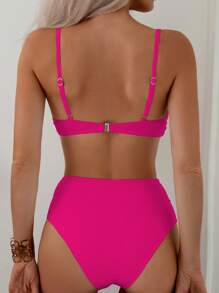 SHEIN Swim V-Neck Spaghetti Strap Bikini Set, Twist High Waisted Two Pieces Swimwear Bathing Suit Beach Outfit Summer Vacation, Summer Beach