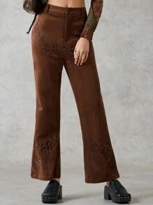 Forever 21 Pantalon Évasé De Broderie De Positionnement Pour Femmes - Tabac - Voir 3