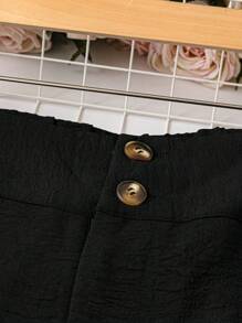 SHEIN LUNE Plus Size Solid Color Casual Button-Decoration Pants