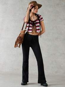 Forever 21 Pantalon Évasé De Couleur Unicolore Pour Femme Avec Texture - Noir - Voir 5