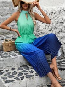 Breezaya Women's Halter Neck Ombre Jumpsuit With Keyhole And Pleats - Multicolor - View 4