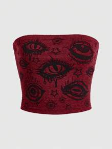 ROMWE Grunge Punk 眼睛印花抹胸，学校 - 紅色 - 查看 1
