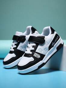 1 Par Zapatillas De Deporte De Running Transpirables, Cómodas Y Modernas Con Punta Redonda Para Niños Y De PU Para Exteriores