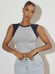 SHEIN BASICS 雙色短款背心 - 淺灰色 - 查看 4