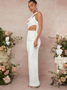 L'Amorae Vestido con un hombro descubierto, recogido y con recorte - Blanco - Ver 6