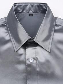 Men's Fashion Satin Party Shirt, Spring/Autumn - Silver - View 3
