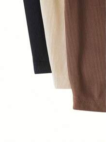 INAWLY Women's Slim Fit Ribbed Round Neck Solid Color T-Shirt - Multicolor - View 4