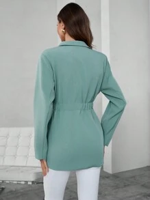 GENKIRA Solid Color Lapel Collar Single Breasted Cinching Waist Blazer Fall Cloth For Women - Blue - View 2