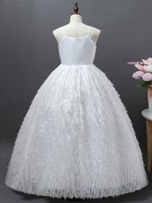 SHEIN Tween Girls' Elegant White Strapless Midi Dress, Suitable For Evening, Wedding, Birthday Party, Performance, Etc. - White - View 2