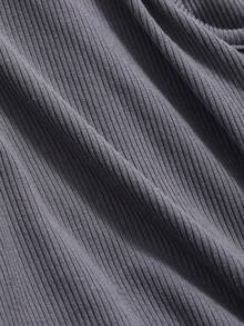 DAZY 女士不对称肩部修身上衣 - 深灰色 - 查看 6