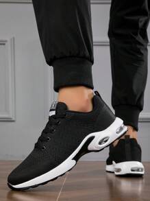 Men's Sport Shoes, Casual, Comfortable, Walking Shoes With Shock Absorbing, Air Cushion, Fashionable Lace-Up Men's Shoes - Black - View 5