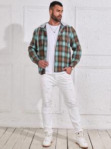 Manfinity Homme Nam Kích thước lớn Kẻ sọc áo có mũ Áo sơ mi Phong cách Áo khoác - Nhiều màu - Xem 5