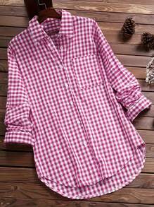 INAWLY Plaid Button Front Shirt With Chest Pockets, Casual