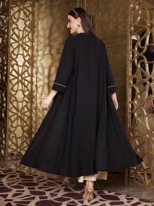 Layrah 女士朴素全长长袍阿巴亚，带水钻装饰，适合节日/聚会的穆斯林时尚阿巴亚，优雅奢华的晚会风格 - 黑色 - 查看 2