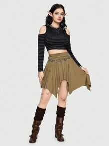 ROMWE Fairycore 條紋圖案挖肩T恤 - 彩色 - 查看 3