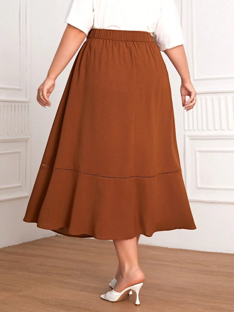 Plus Size Button Detailing Ruffle Hem Pleated Skirt
