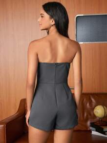 Forever 21 女士單排扣露肩連體短褲 - 灰色 - 查看 2