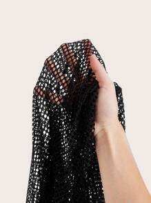 Coolane Women's Plus Size Mesh Hollow Out Dress - Black - View 5