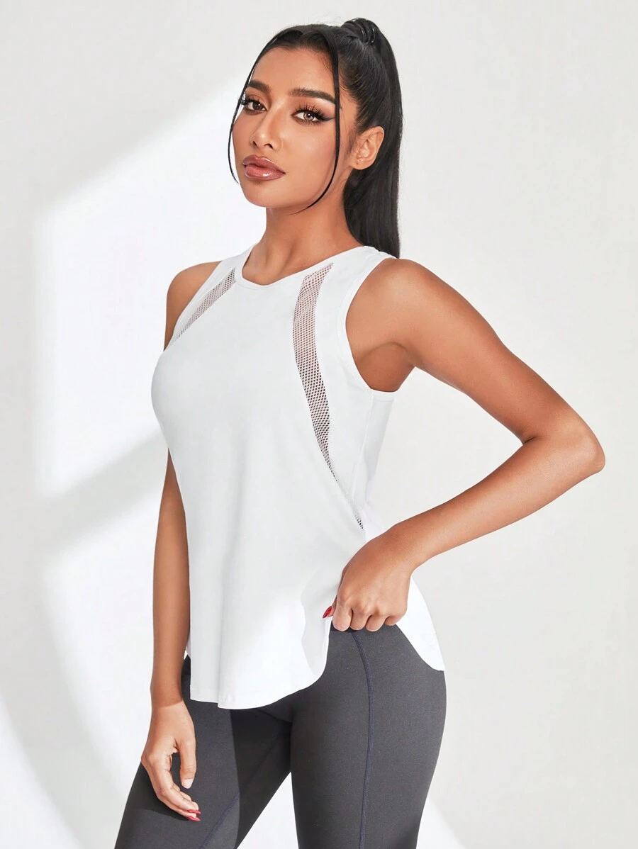 Exploreva Ladies' Summer Solid Color Round Neck Sports Tank Top - White - View 1