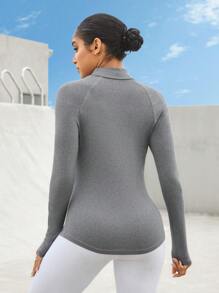 SHEIN Daily&Casual Áo thể thao cổ đứng có dây kéo một nửa màu trơn, trang phục quần vợt nữ - Màu Xám nhạt - Xem 2