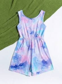 Sparklyn 青少女漸層印花扭紋短褲連身裝，時尚透氣，漸層設計，扭紋紋理 - 彩色 - 查看 2