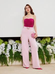 MOTF PREMIUM TWO TONE BUCKLE BELTED TUBE JUMPSUIT - White - View 8