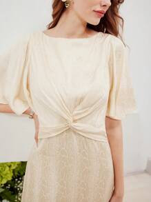 MOTF PREMIUM SILK SNAKESKIN JACQUARD FLARE SLEEVE TWIST FRONT DRESS - Apricot - View 6