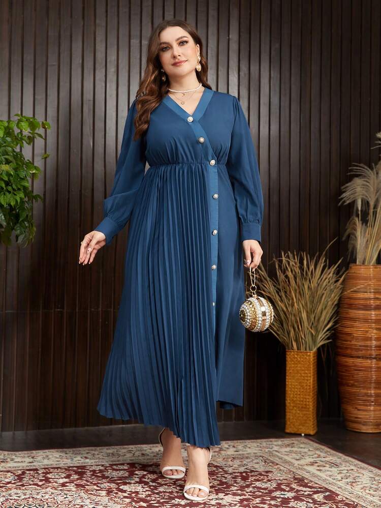Plus Size Women's Stylish Pleated Long Dress Long Evening Dresses