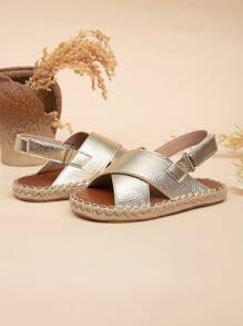 Children's Lightweight Flat Sandals With Jute String Sewing - Gold - View 2