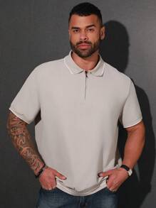 Manfinity Homme Nam Kích thước lớn Khối màu Cắt tỉa Áo polo - Màu Xám nhạt - Xem 2