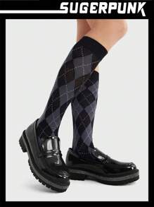 Sugerpunk Women's Black Round Toe Chunky Heel Work Shoes With Rhinestone Detail, Casual Unisex Loafers - Black - View 4