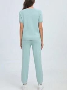 Conjunto de camiseta y pantalones de mujer para el verano - Verde - Ver 2