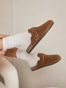 SHUZIA Women's Solid Color Round Toe Furry Hollow Out Shoes - Camel - View 4