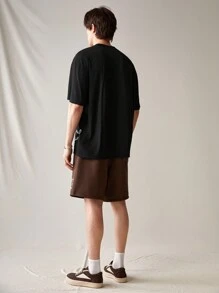 Manfinity RebelGame Conjunto De Camiseta Y Pantalones Cortos De Punto De Ocio Con Estampado De Dinosaurio Para Hombre