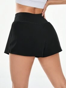 SHEIN Sports Solid Color Overlapping Waist Athletic Shorts