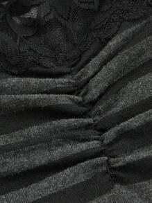 ROMWE Fairycore Striped Contrast Lace Cold Shoulder Tee, School - Multicolor - View 3