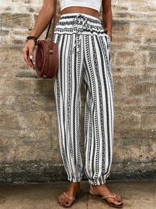 SHEIN VCAY Full Patterned Slanted Pocket Trouser - Black and White - View 4